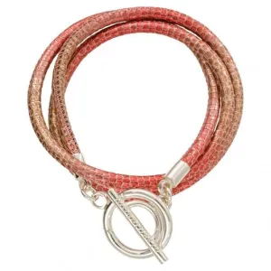 Nikki Lissoni Metallic Rubin Reptile Leather Silver Plated Wrap Bracelet