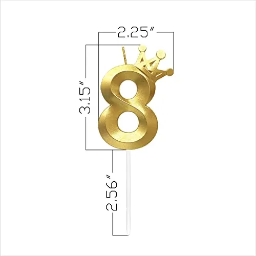 Number 8 Birthday Candle 3D Crown Designed Cake Topper Decorations for Eight Year Old Happy Birthday Candles Anniversaries (Crown-8, Gold)