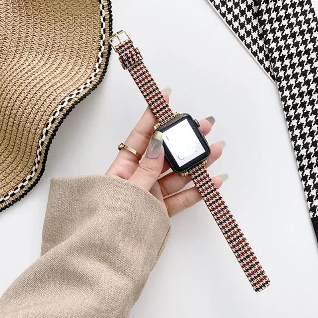 Nylon Strap for Apple Watch Band Series 7 6 5 4 Houndstooth Watchband