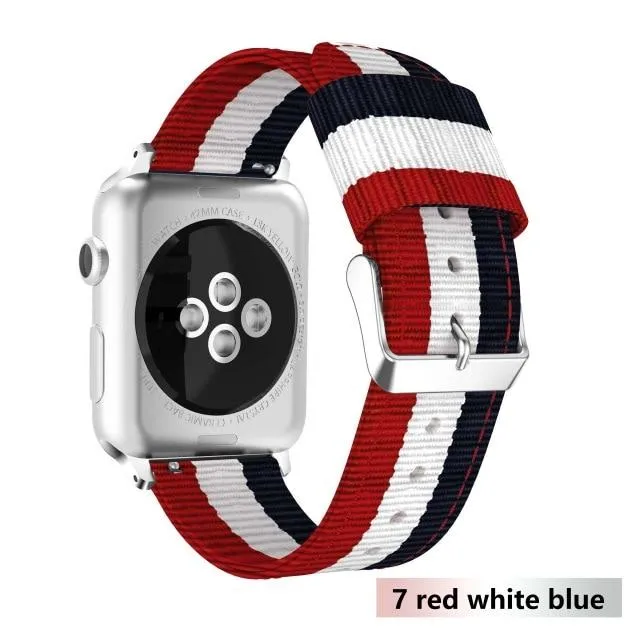 Nylon Strap Stripe Belt Woven Silver Adapter/Buckle Watchbands