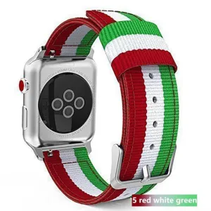 Nylon Strap Stripe Belt Woven Silver Adapter/Buckle Watchbands