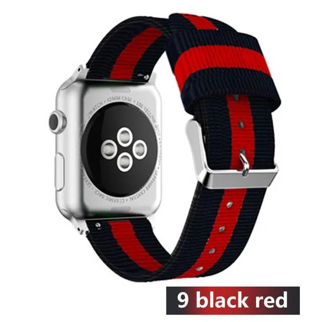 Nylon Strap Stripe Belt Woven Silver Adapter/Buckle Watchbands