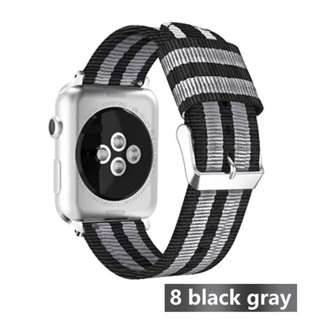 Nylon Strap Stripe Belt Woven Silver Adapter/Buckle Watchbands
