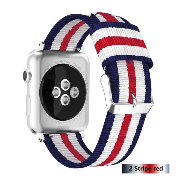 Nylon Strap Stripe Belt Woven Silver Adapter/Buckle Watchbands