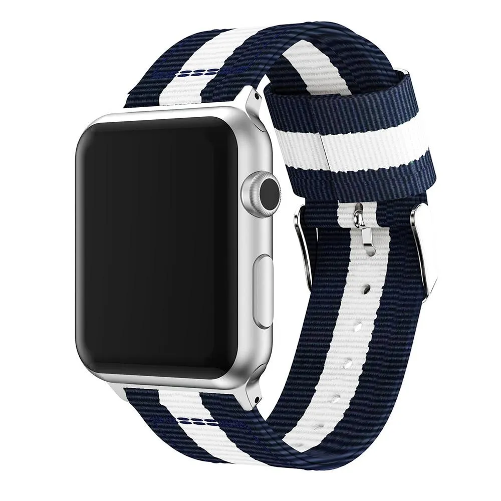 Nylon Strap Stripe Belt Woven Silver Adapter/Buckle Watchbands