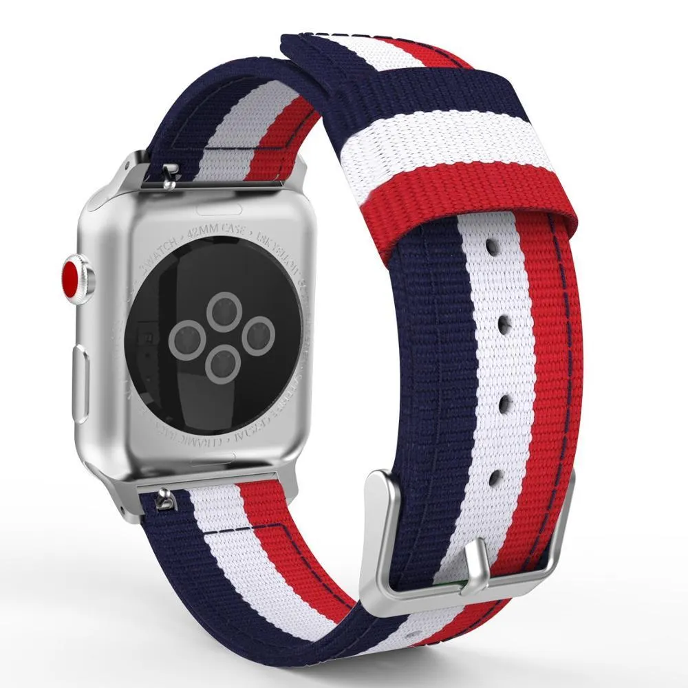 Nylon Strap Stripe Belt Woven Silver Adapter/Buckle Watchbands