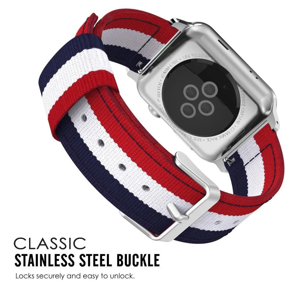 Nylon Strap Stripe Belt Woven Silver Adapter/Buckle Watchbands