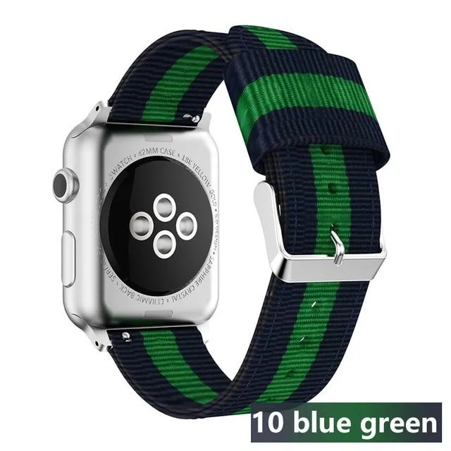 Nylon Strap Stripe Belt Woven Silver Adapter/Buckle Watchbands