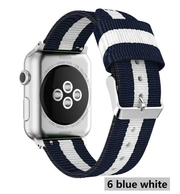 Nylon Strap Stripe Belt Woven Silver Adapter/Buckle Watchbands