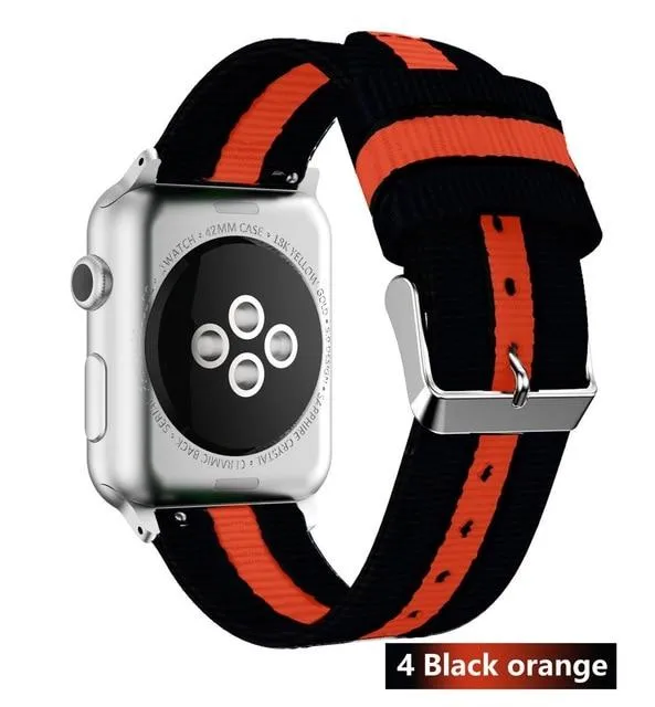 Nylon Strap Stripe Belt Woven Silver Adapter/Buckle Watchbands