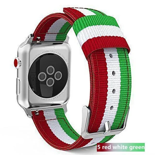 Nylon Strap Stripe Belt Woven Silver Adapter/Buckle Watchbands