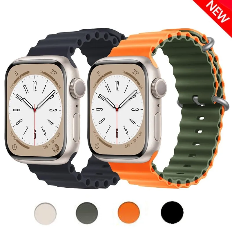 Ocean Silicone Bracelet For Apple Watch Band Series 8 7 6 5 iWatch 38/40/41mm 42/44/45/49mm Strap|Watchband|