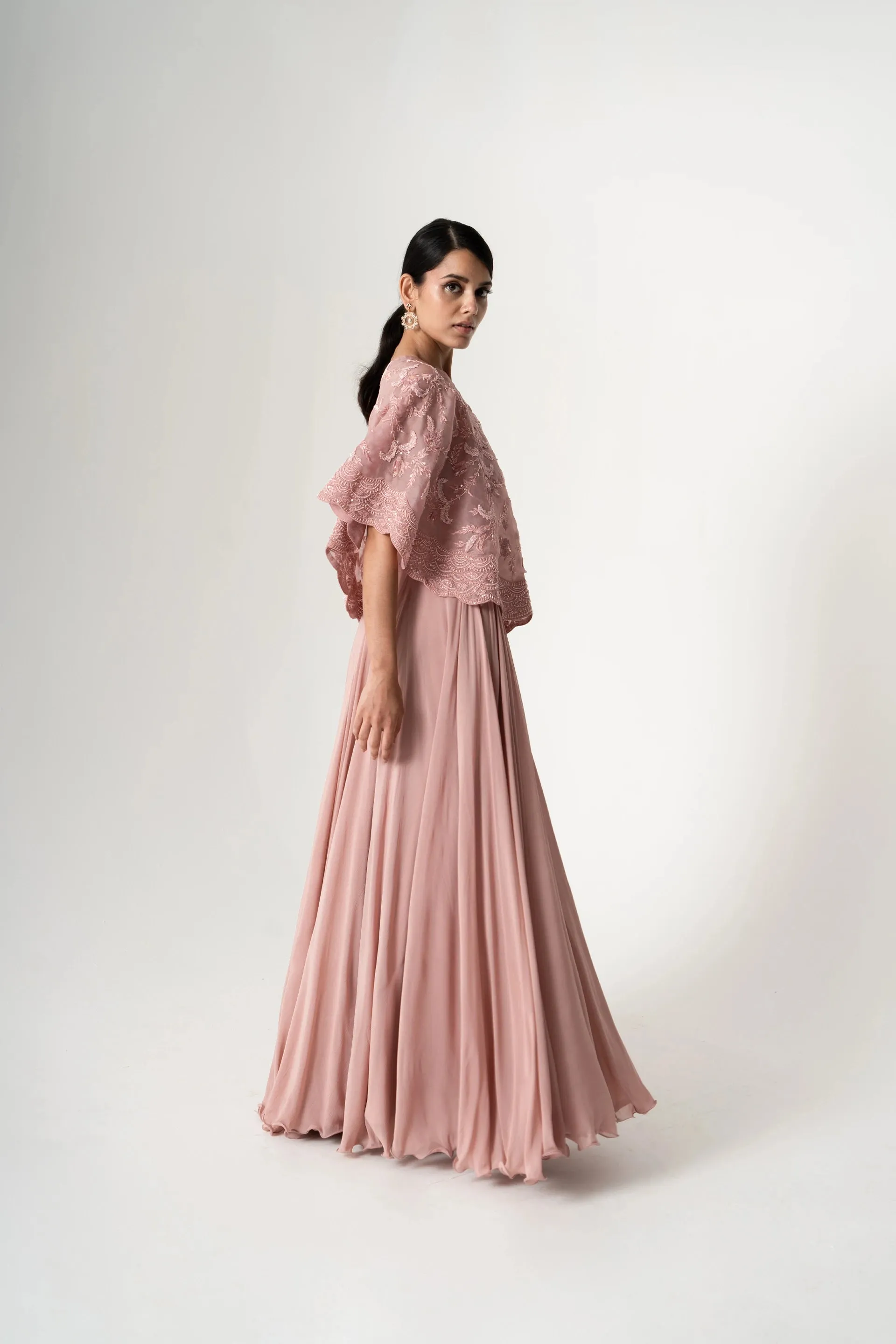 One Shoulder Cape with Skirt