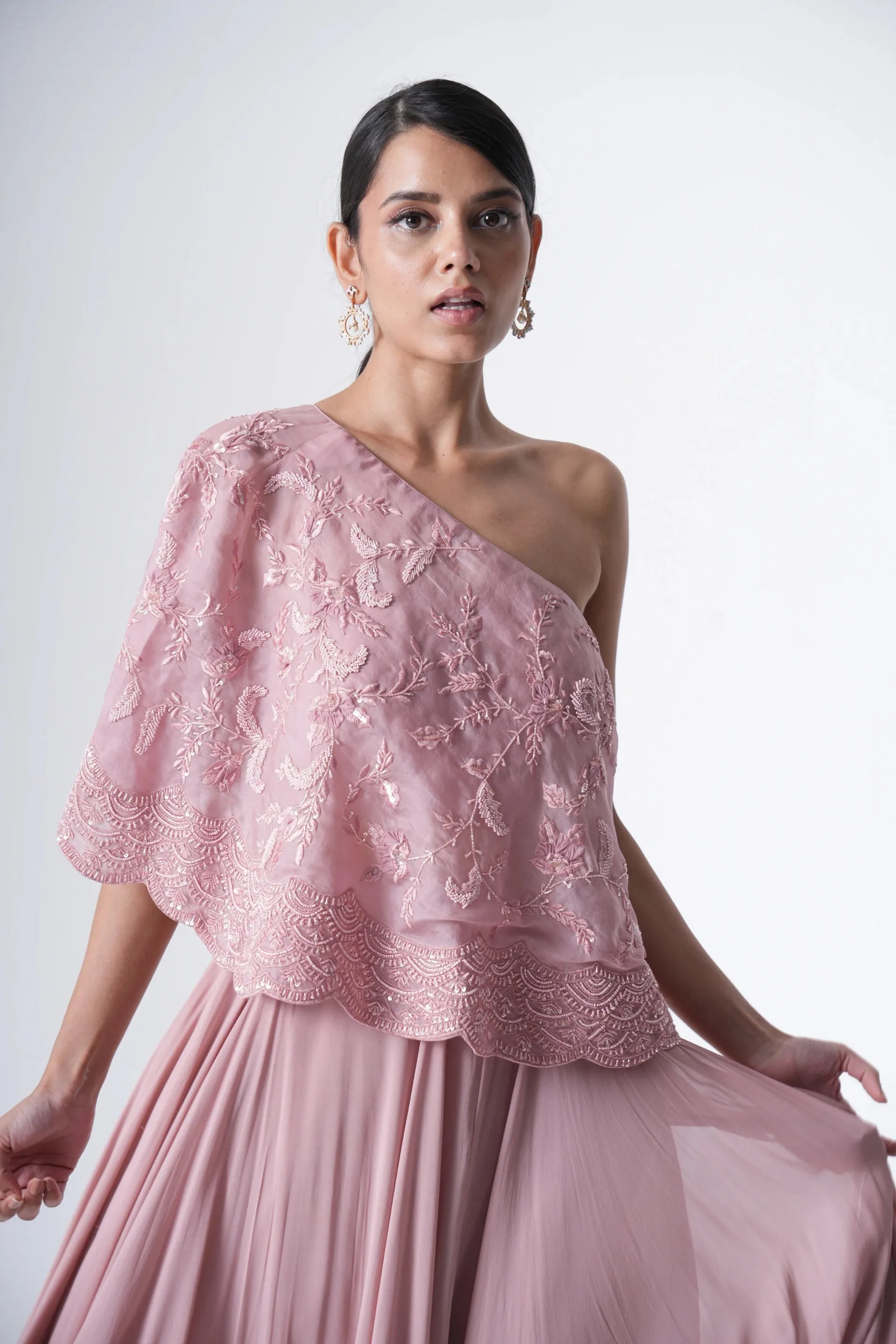 One Shoulder Cape with Skirt