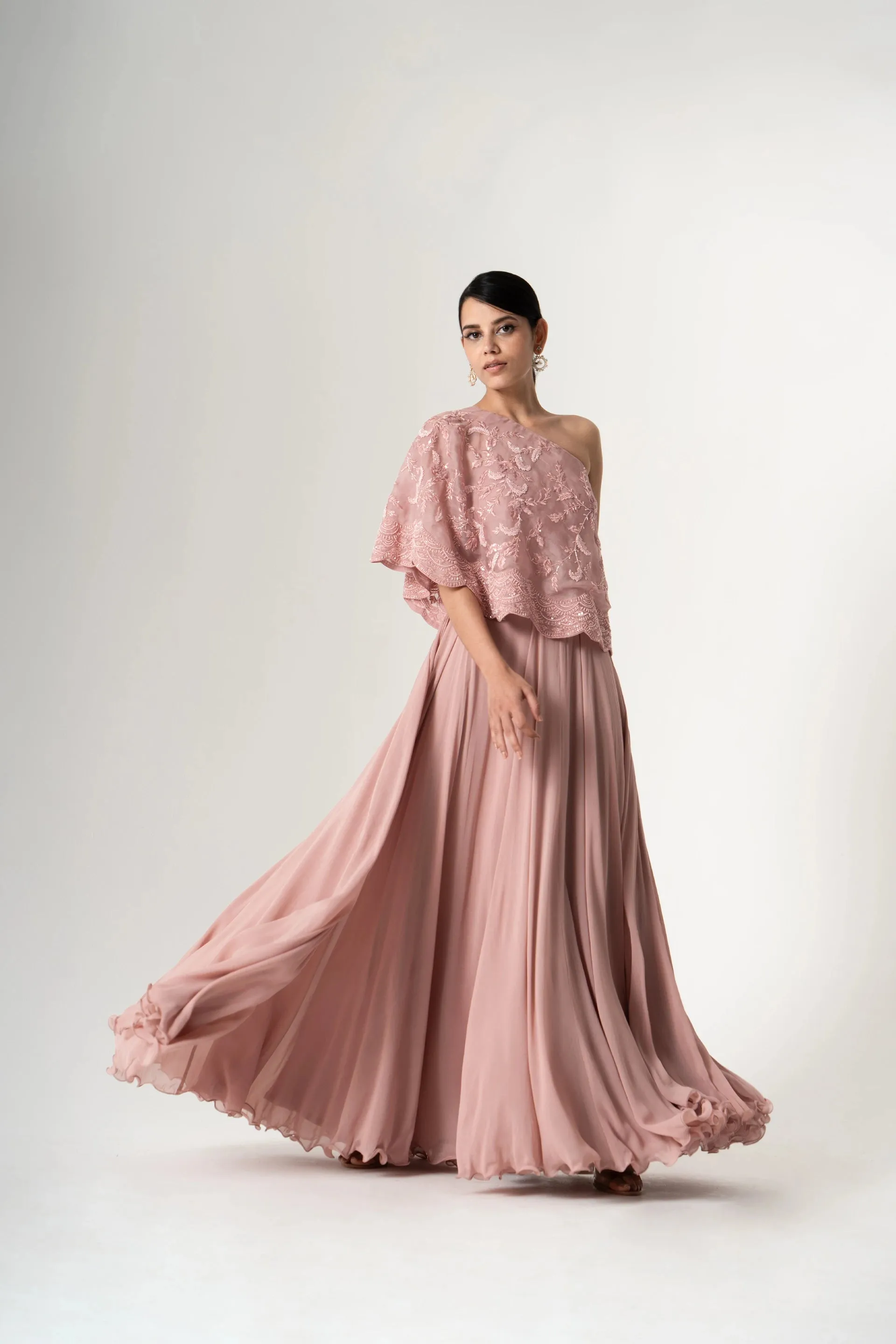 One Shoulder Cape with Skirt