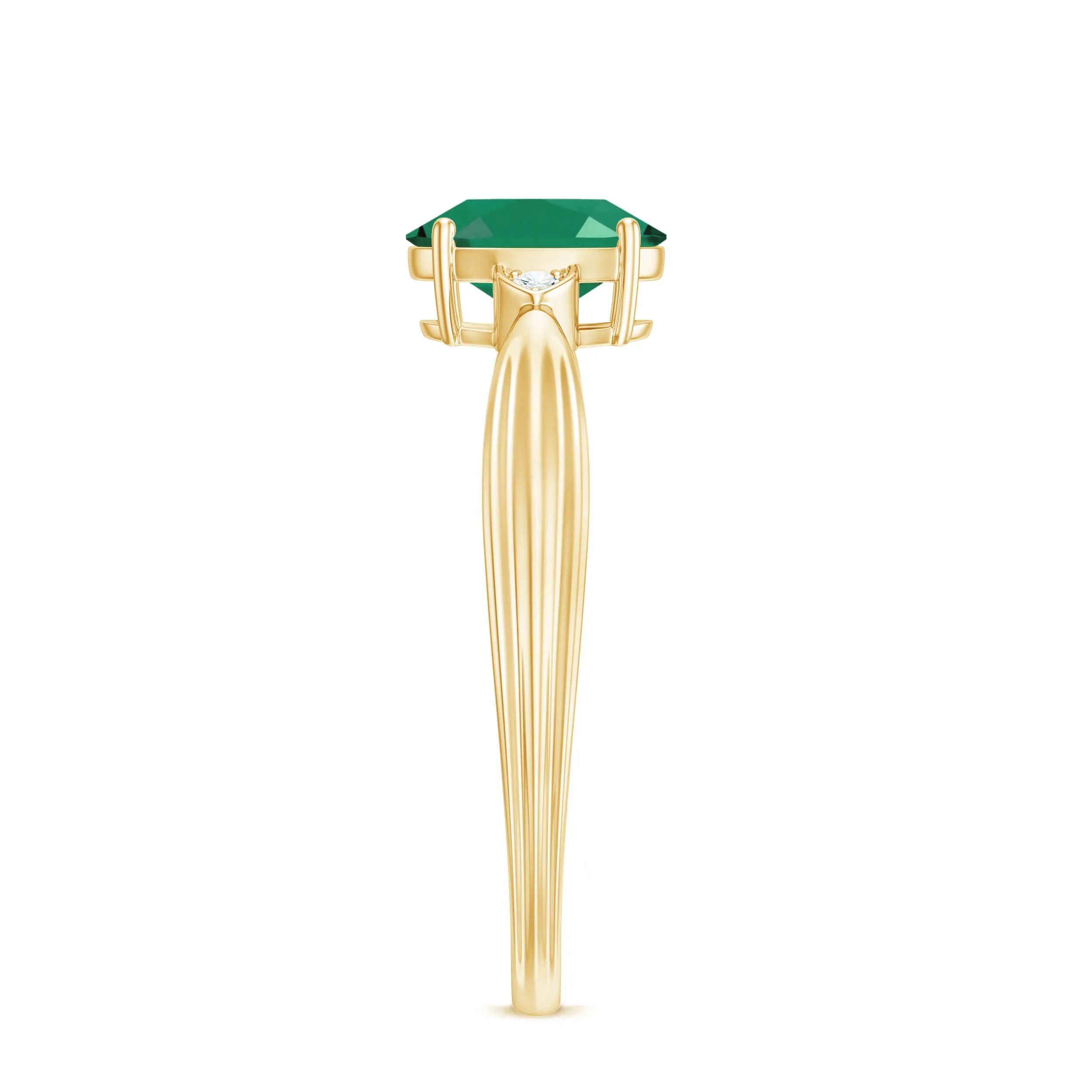 Oval Cut Real Emerald Solitaire Ring with Diamond