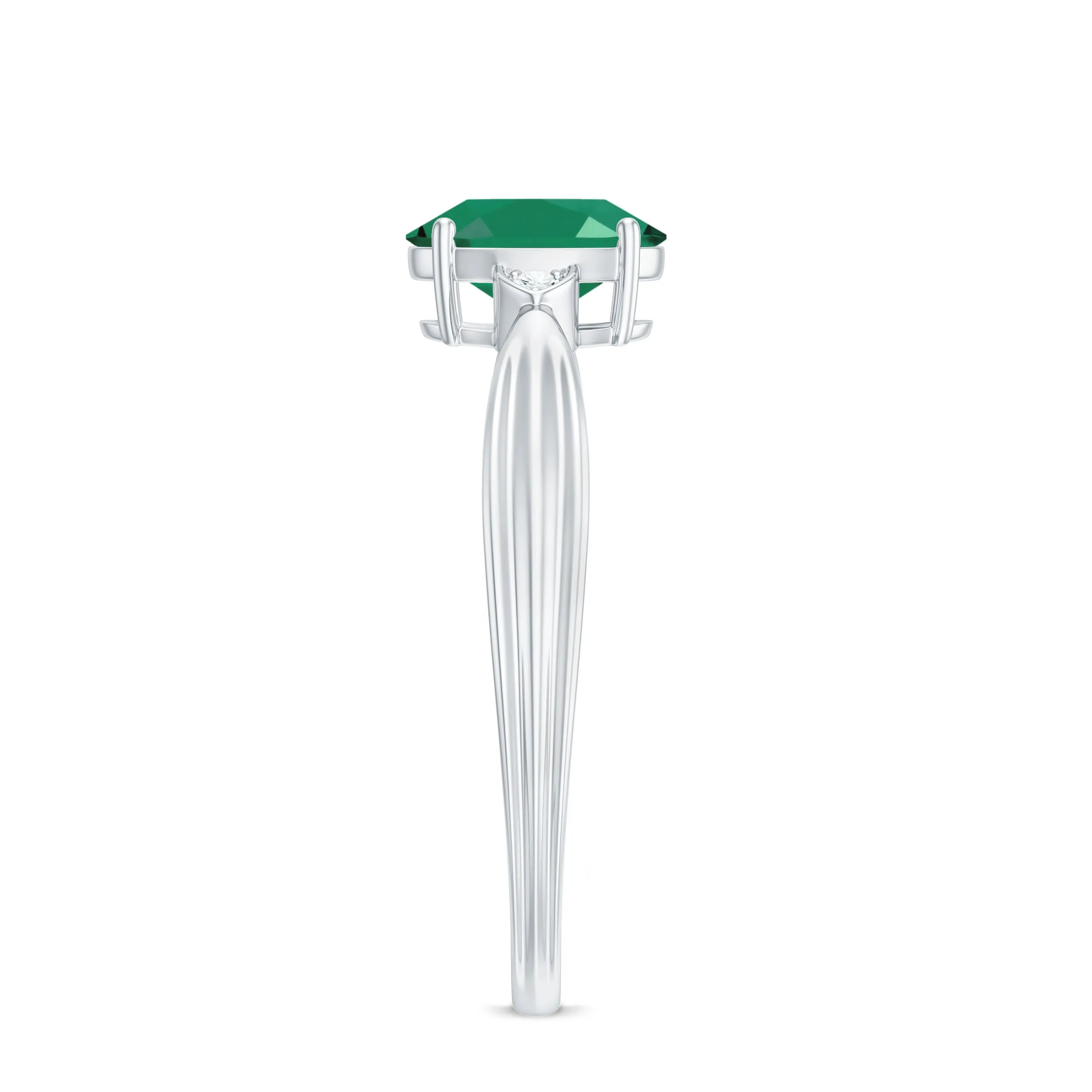 Oval Cut Real Emerald Solitaire Ring with Diamond