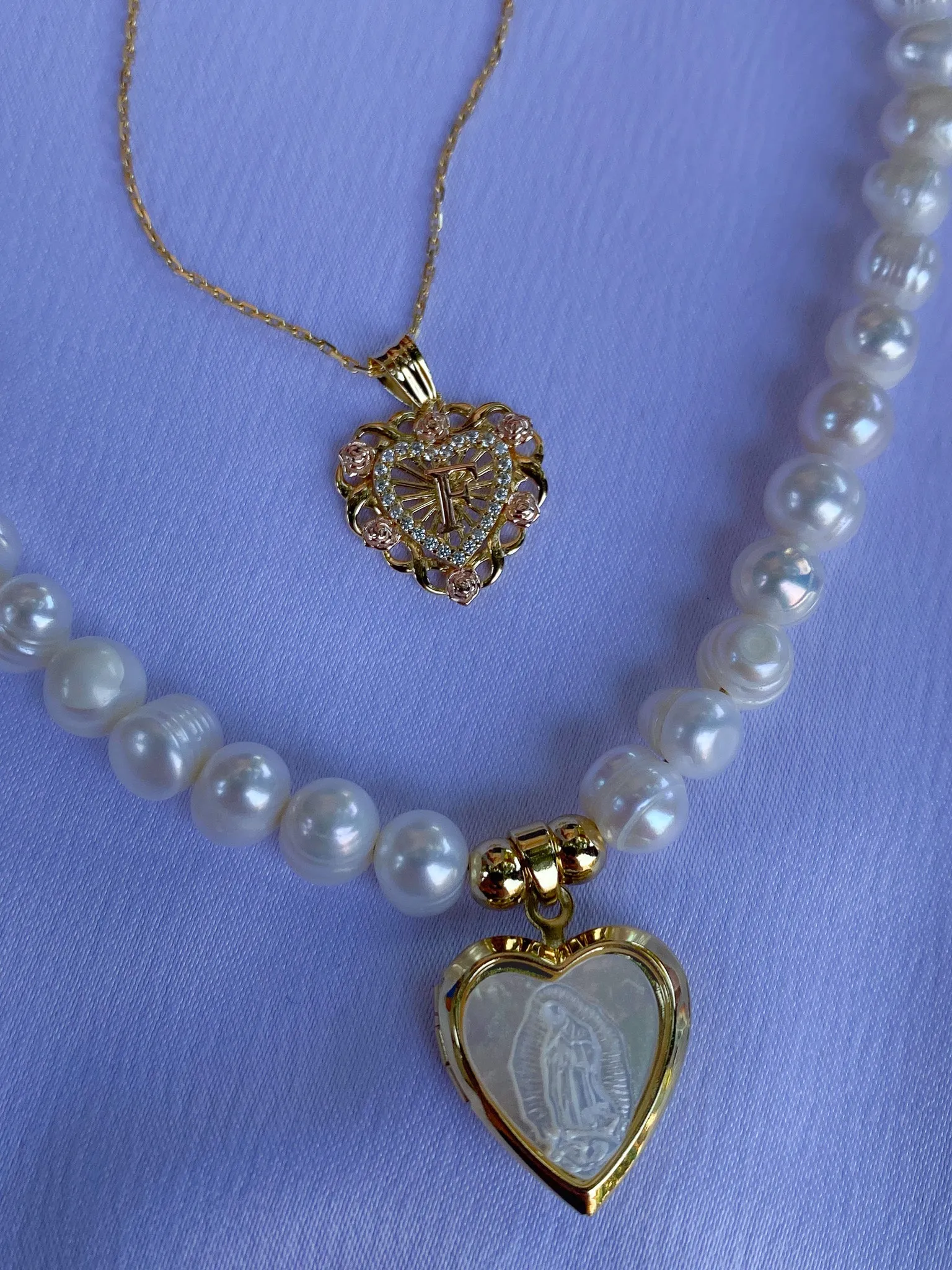 Pearlescent Virgen de Guadalupe Heart Locket Necklace©