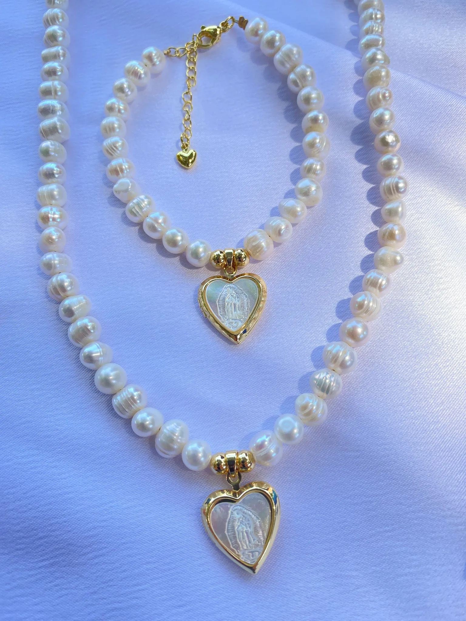 Pearlescent Virgen de Guadalupe Heart Locket Necklace©