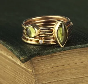 Peridot and Diamond Gold Stacking Rings