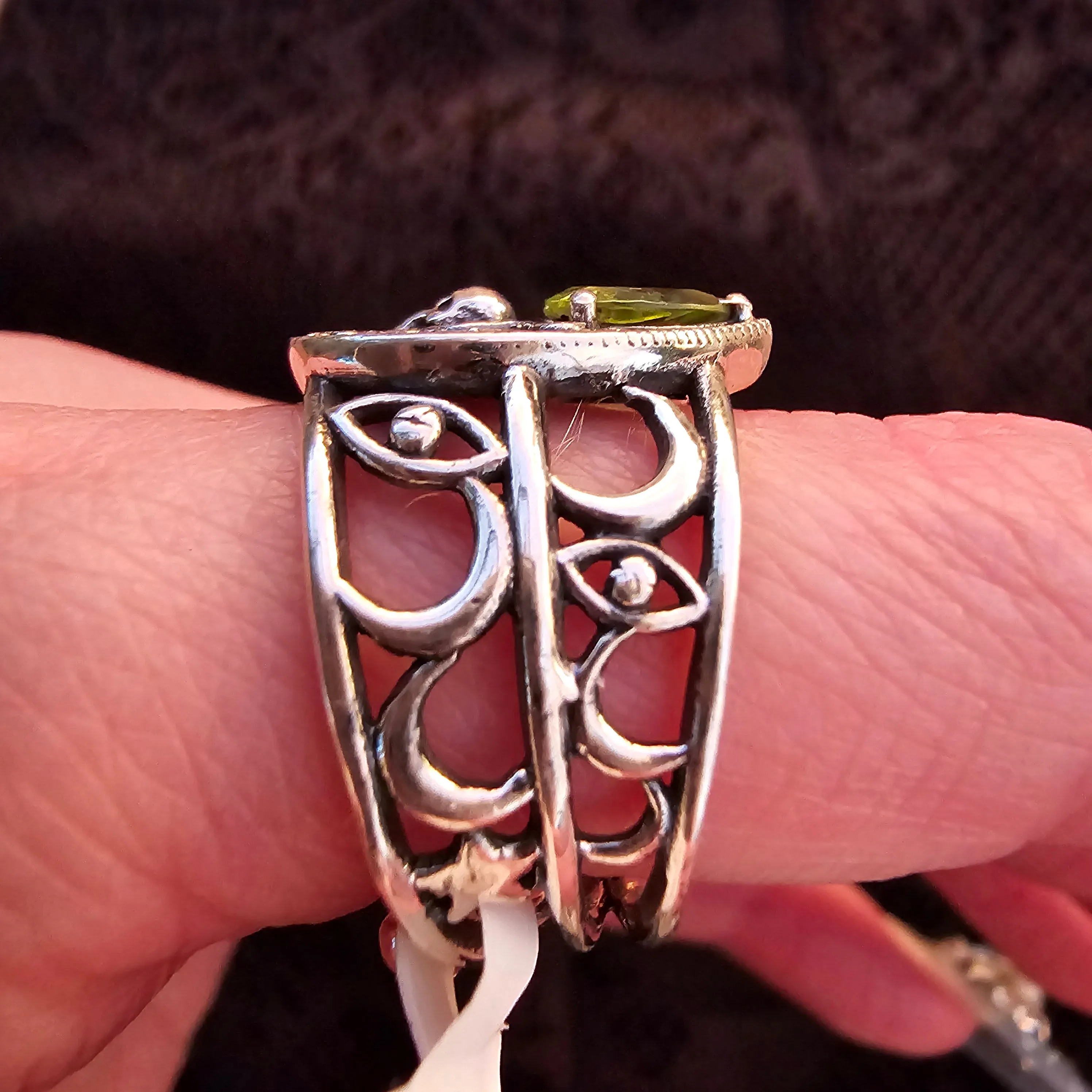 Peridot Ouija Finger Cuff Adjustable Ring .925 Silver for Prosperity, Success and Protection