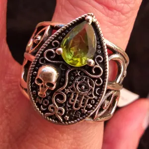 Peridot Ouija Finger Cuff Adjustable Ring .925 Silver for Prosperity, Success and Protection