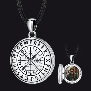 Personalized Photo Locket Necklace with Viking Compass for Men