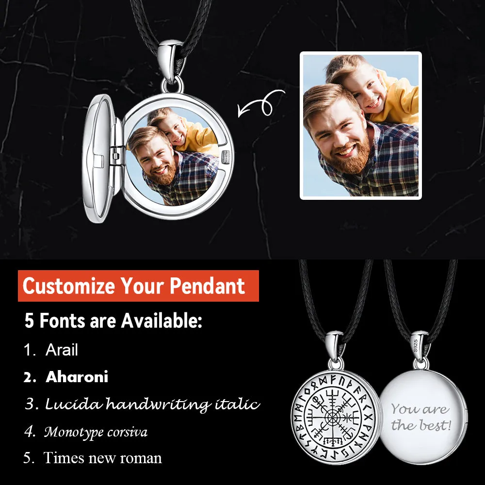 Personalized Photo Locket Necklace with Viking Compass for Men