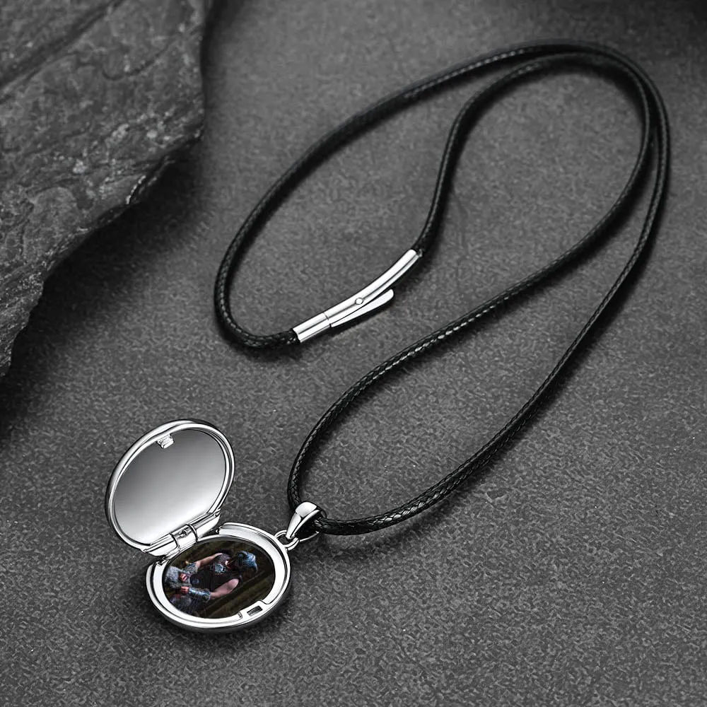 Personalized Photo Locket Necklace with Viking Compass for Men