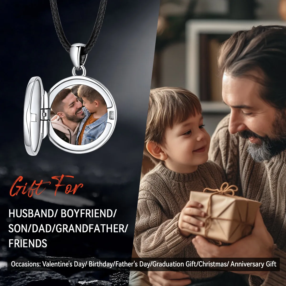 Personalized Photo Locket Necklace with Viking Compass for Men