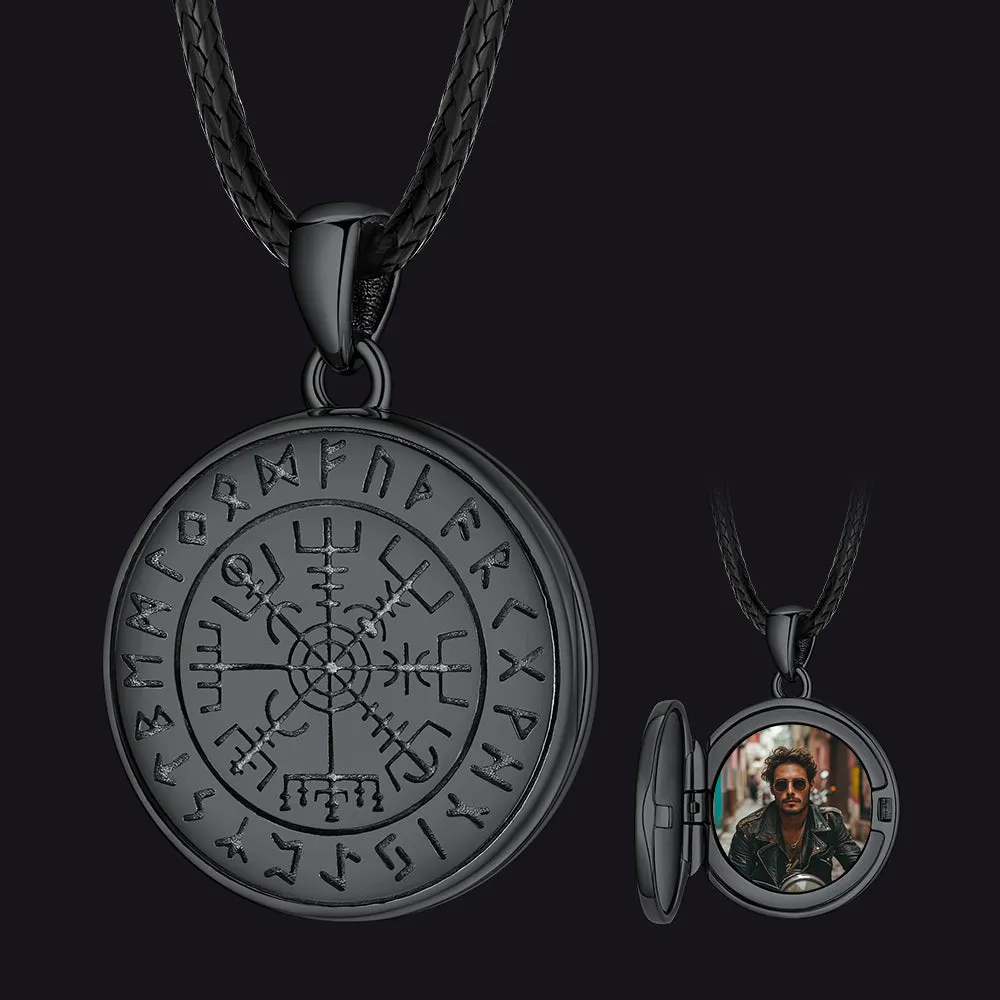 Personalized Photo Locket Necklace with Viking Compass for Men