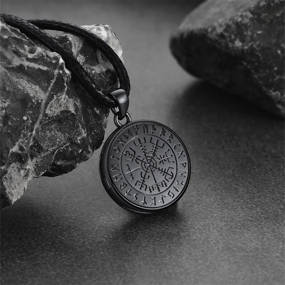 Personalized Photo Locket Necklace with Viking Compass for Men
