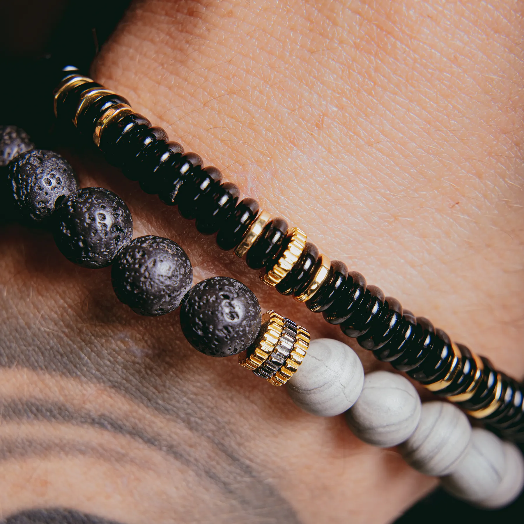 Positano Beaded Bracelet In Black With 18K Yellow Gold Plated  
