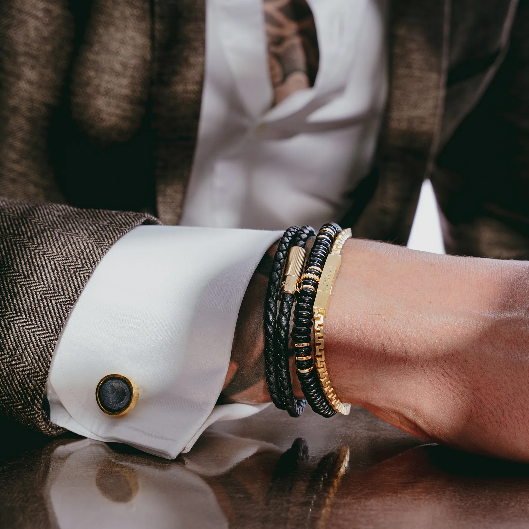 Positano Beaded Bracelet In Black With 18K Yellow Gold Plated  