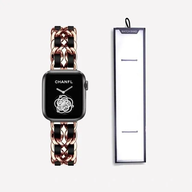 Premium Apple Watch Strap Series 7 6 chain design brand two-tone band