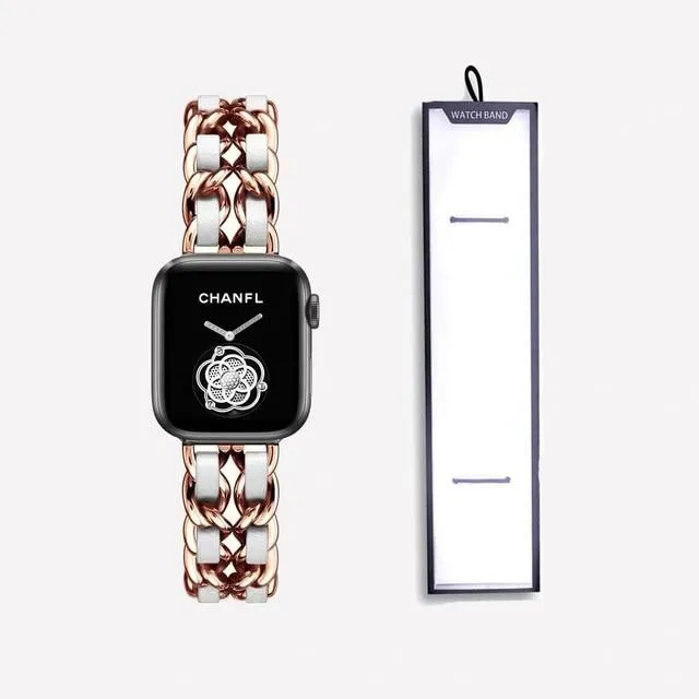 Premium Apple Watch Strap Series 7 6 chain design brand two-tone band