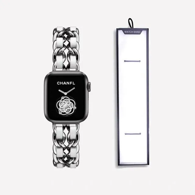 Premium Apple Watch Strap Series 7 6 chain design brand two-tone band