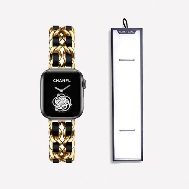 Premium Apple Watch Strap Series 7 6 chain design brand two-tone band