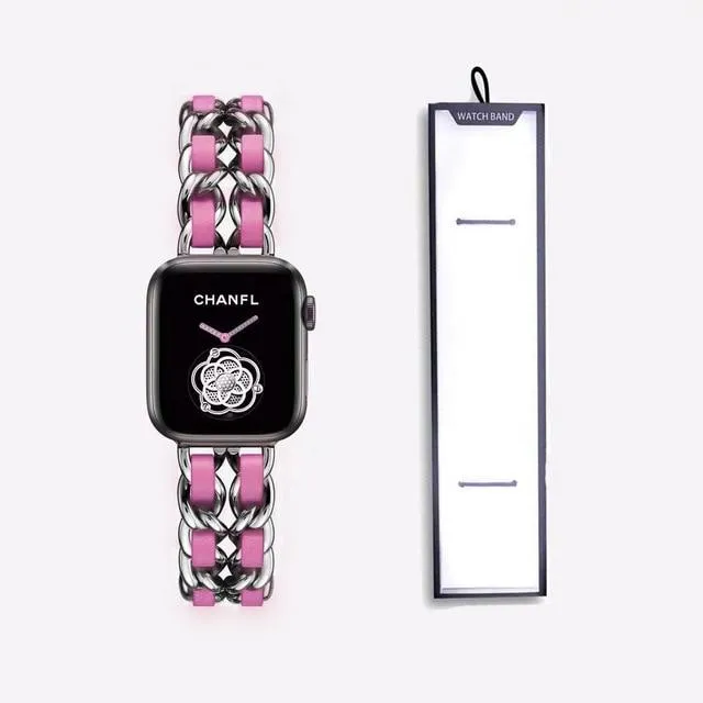 Premium Apple Watch Strap Series 7 6 chain design brand two-tone band