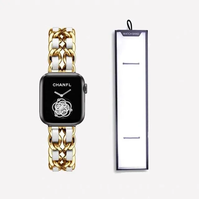 Premium Apple Watch Strap Series 7 6 chain design brand two-tone band