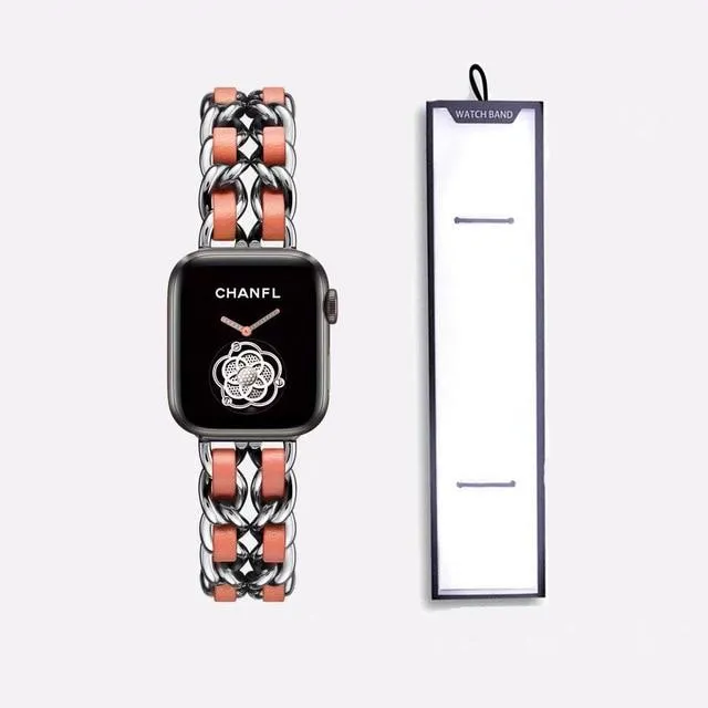 Premium Apple Watch Strap Series 7 6 chain design brand two-tone band