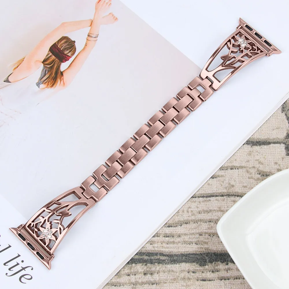 Premium Steel Strap For Apple Series 7 6 5 4 High-Quality Metal Flower