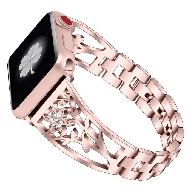 Premium Steel Strap For Apple Series 7 6 5 4 High-Quality Metal Flower