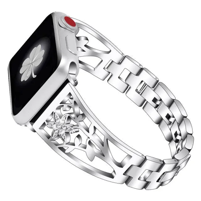 Premium Steel Strap For Apple Series 7 6 5 4 High-Quality Metal Flower