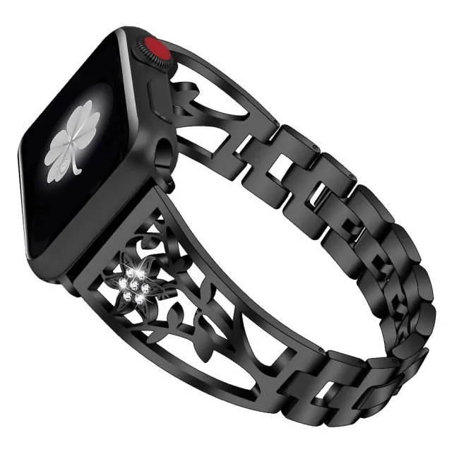 Premium Steel Strap For Apple Series 7 6 5 4 High-Quality Metal Flower