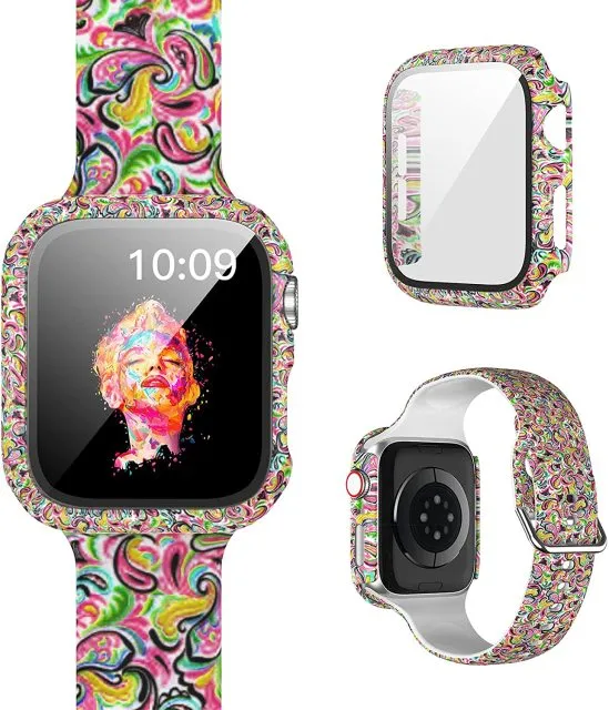 Protector Case Printed Pattern Strap For Apple Watch Band Series 6 5 4 Silicon Wristband iWatch  38mm 40mm 42mm 44mm Bracelet |Watchbands|