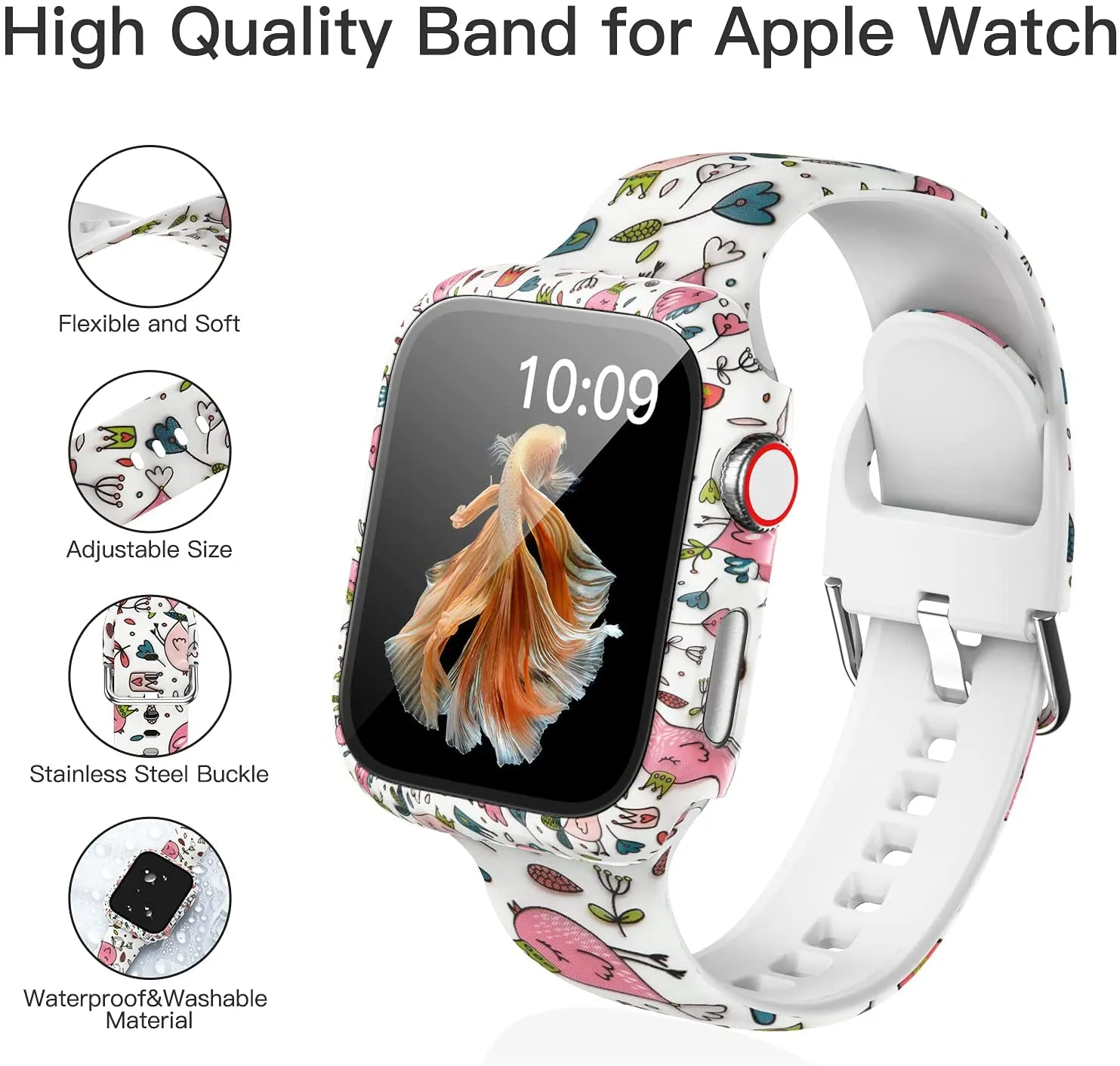 Protector Case Printed Pattern Strap For Apple Watch Band Series 6 5 4 Silicon Wristband iWatch  38mm 40mm 42mm 44mm Bracelet |Watchbands|