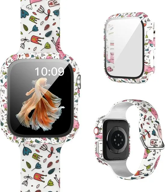 Protector Case Printed Pattern Strap For Apple Watch Band Series 6 5 4 Silicon Wristband iWatch  38mm 40mm 42mm 44mm Bracelet |Watchbands|