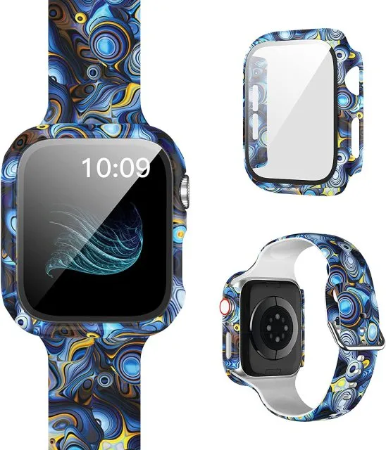 Protector Case Printed Pattern Strap For Apple Watch Band Series 6 5 4 Silicon Wristband iWatch  38mm 40mm 42mm 44mm Bracelet |Watchbands|