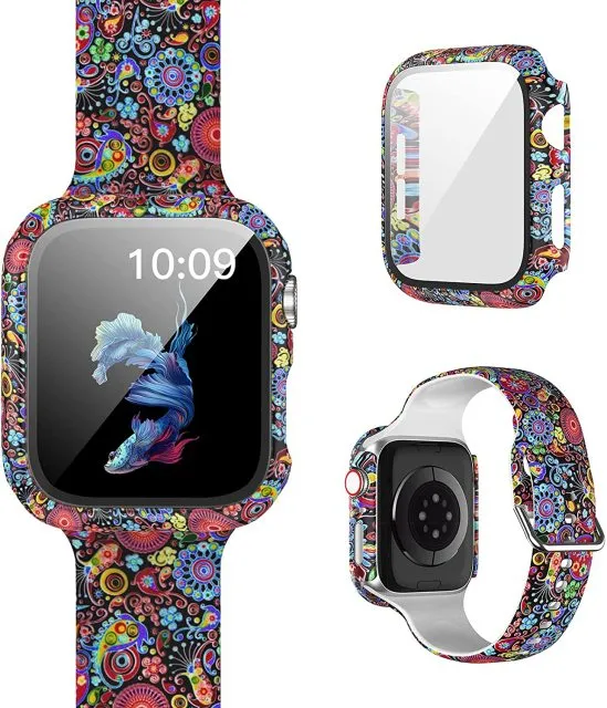 Protector Case Printed Pattern Strap For Apple Watch Band Series 6 5 4 Silicon Wristband iWatch  38mm 40mm 42mm 44mm Bracelet |Watchbands|